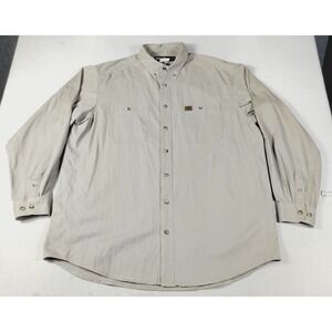 Wrangler Riggs Workwear Shirt Mens 2XLT Beige Twill Long Sleeve Button Down